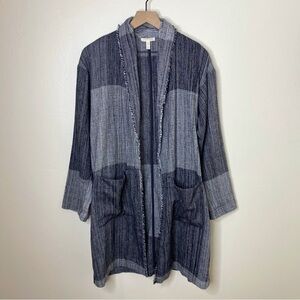 Eileen Fisher Color Block Shawl Collar Jacket Black Gray